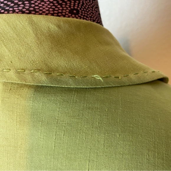 Citron Santa Monica Sz TXL Green Fan Buttons Blazer Jacket Silk Linen - Picture 8 of 9